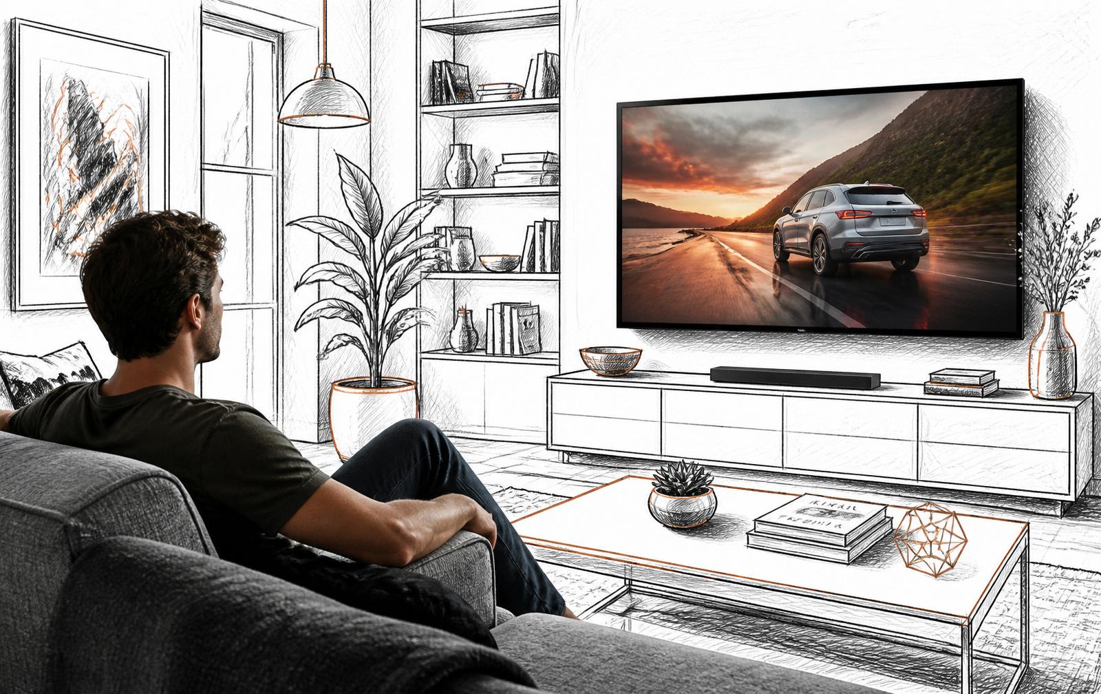 Creator filming product content next to a connected TV
